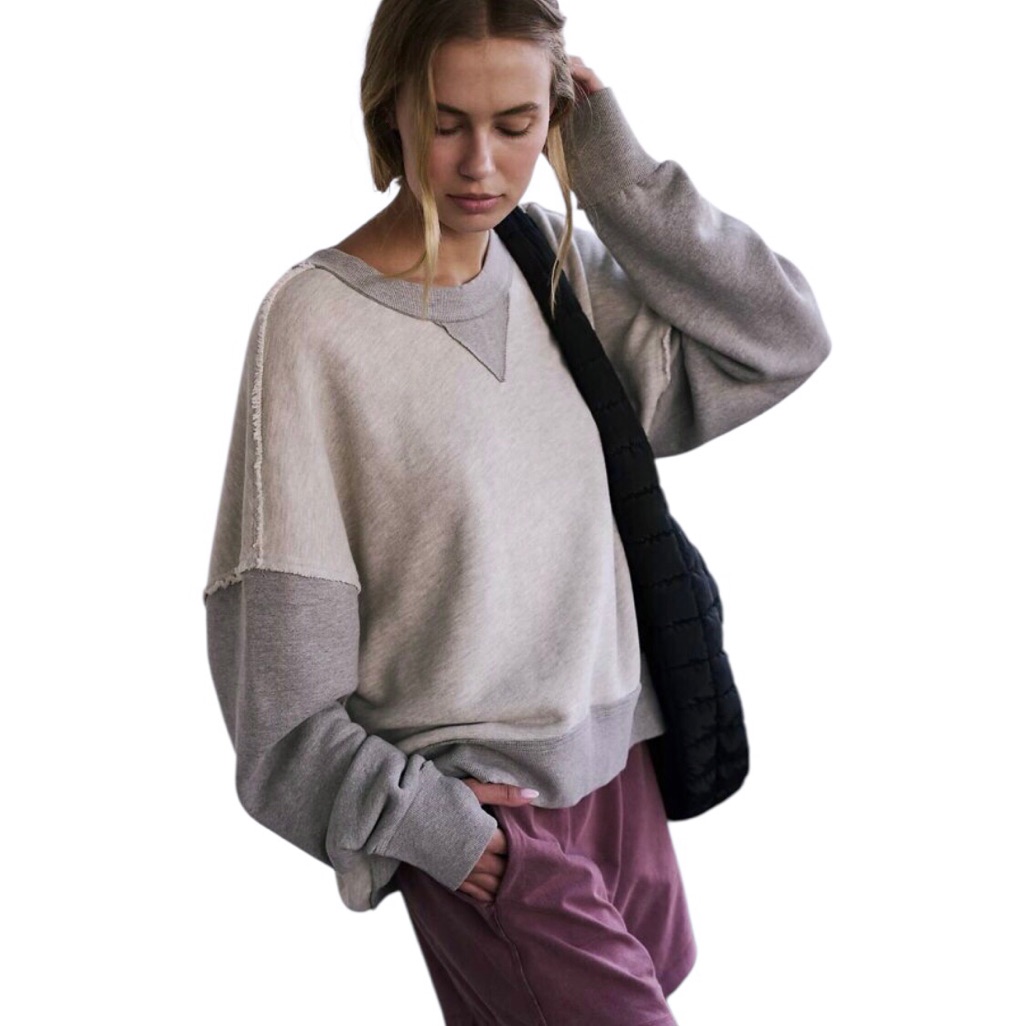Fp Movement Nwot Oversized Start Up Raglan Sweatshirt Dark & Light Heather Gray